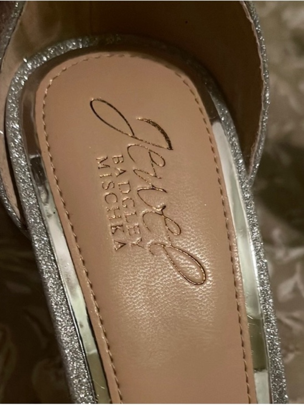 Badgley Mischka Silver Jeweled Ruffle Slingback Sandals - Picture 3 of 7